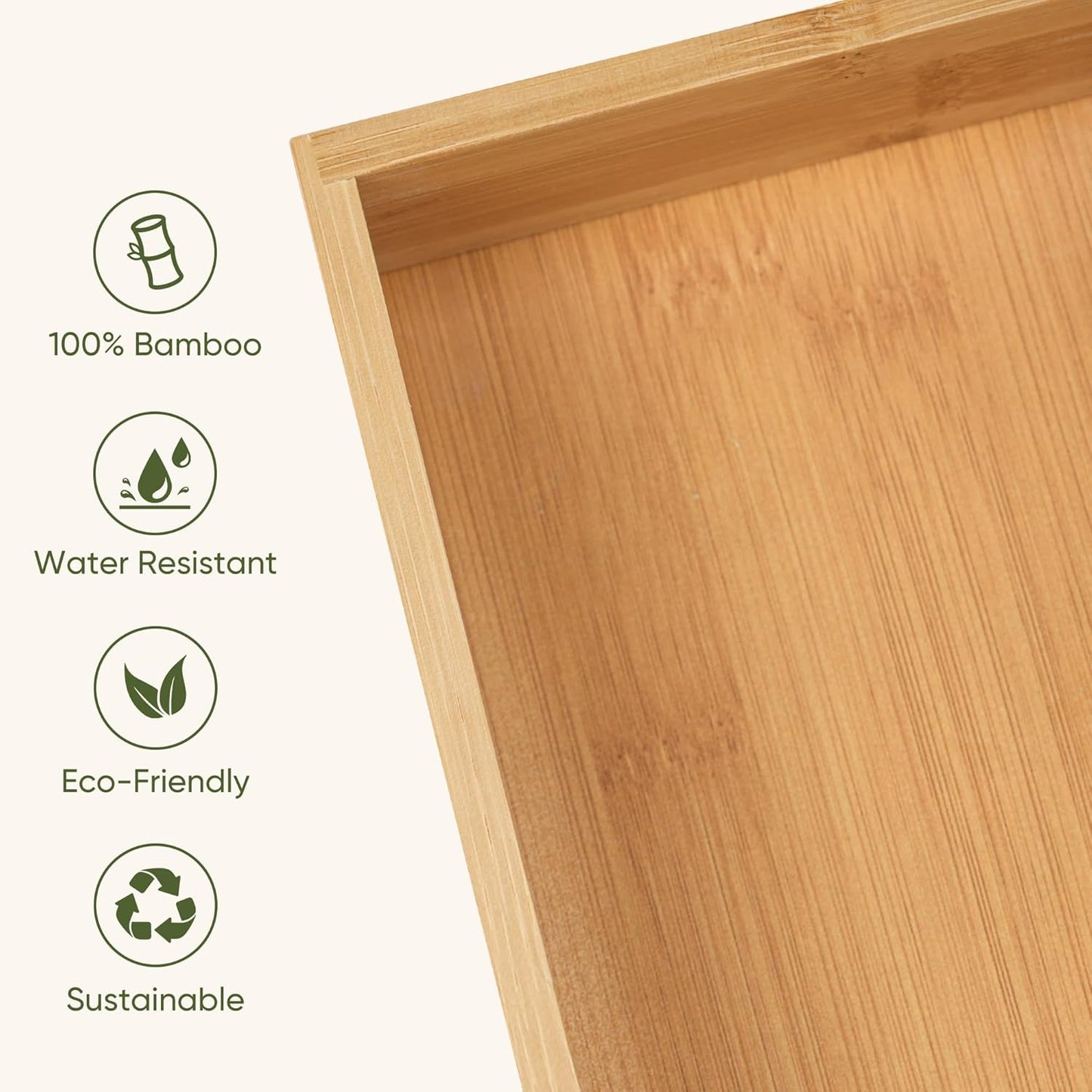 Bamboo Drawer Organizers Set, 3PCS Multi-Use Wood Storage Organizers, Desk Drawer Tray for Kitchen