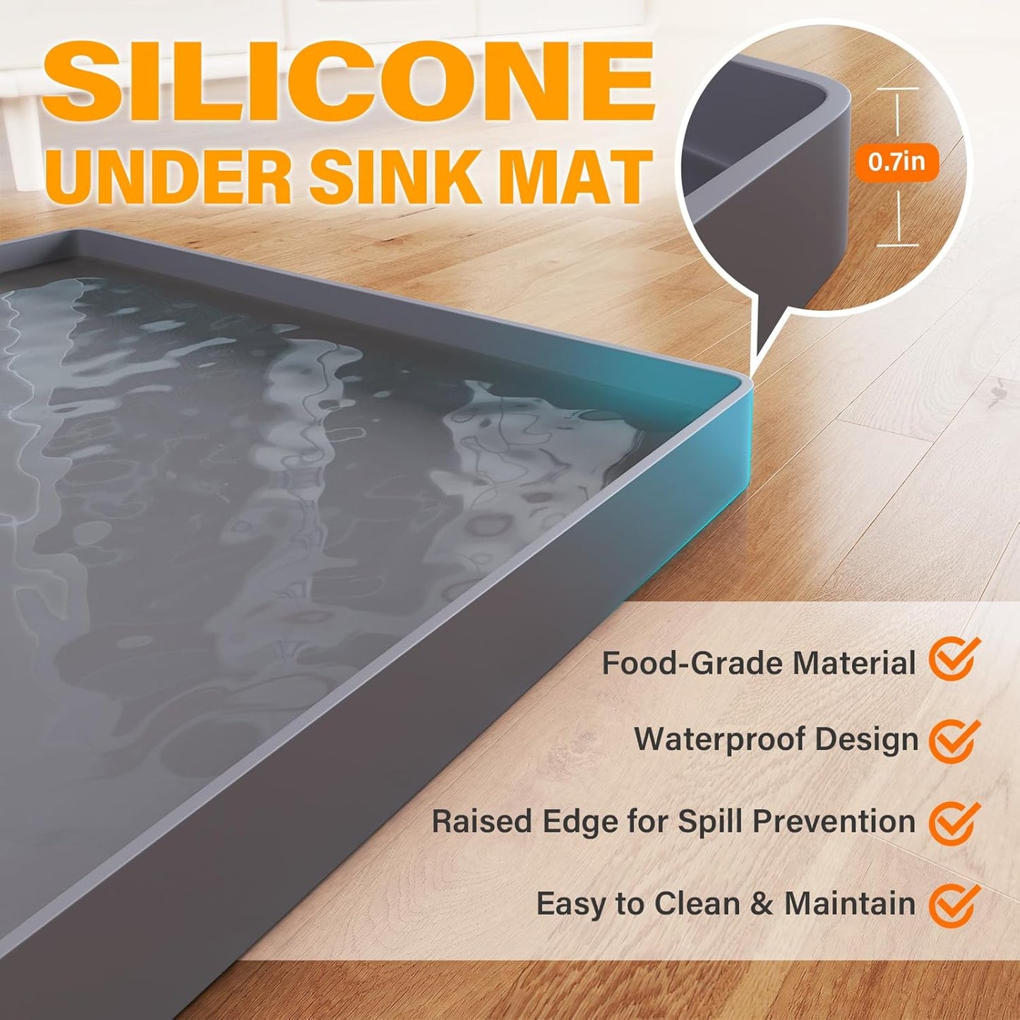 Waterproof Under Sink Mat 34" x 19" Shelf Liner for Kitchen and Bathroom, Cabinet Protector