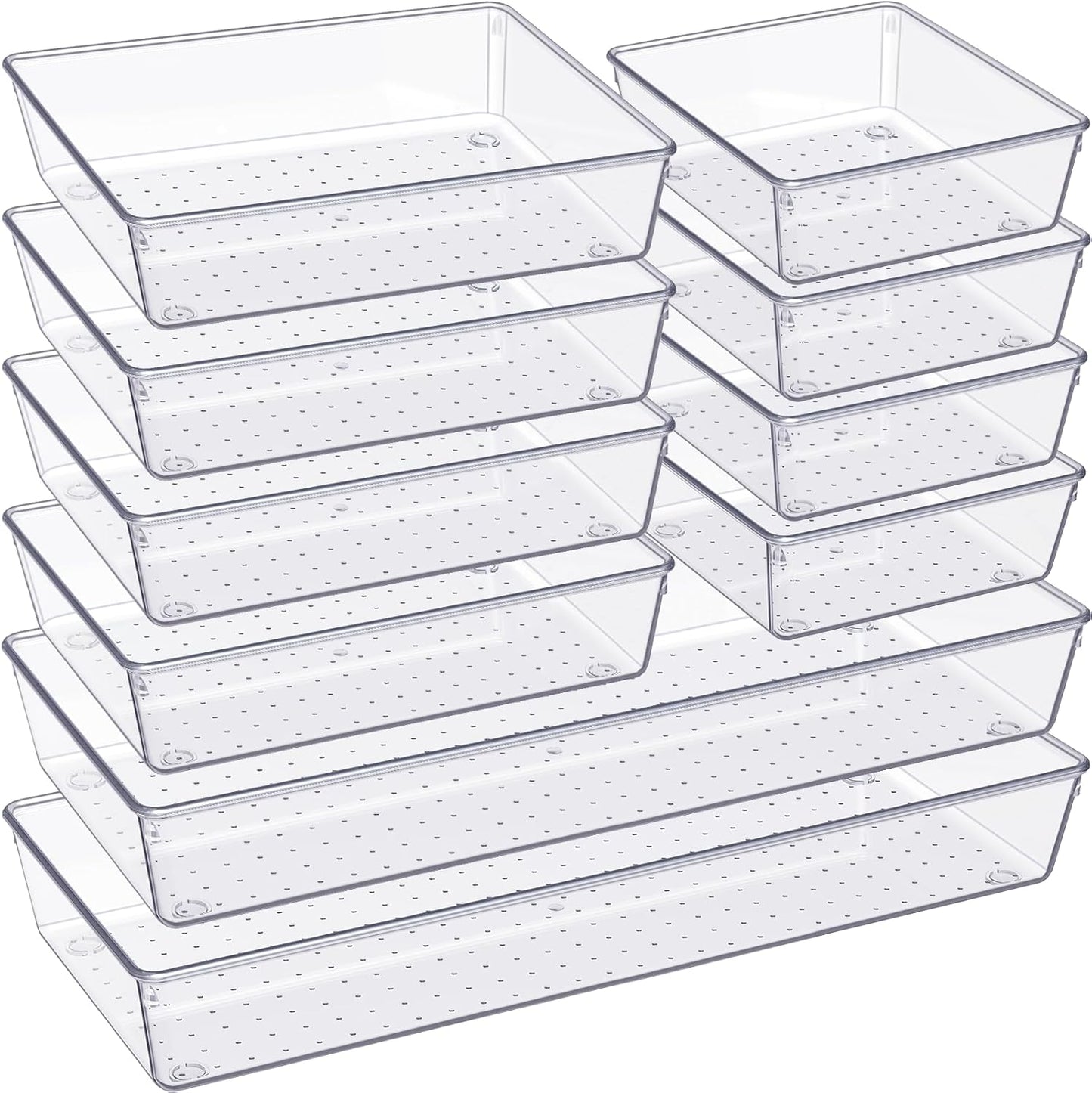 Drawer Organizer, 10 Pack Large Clear Plastic Set