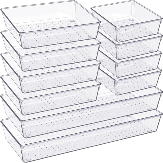 Drawer Organizer, 10 Pack Large Clear Plastic Set