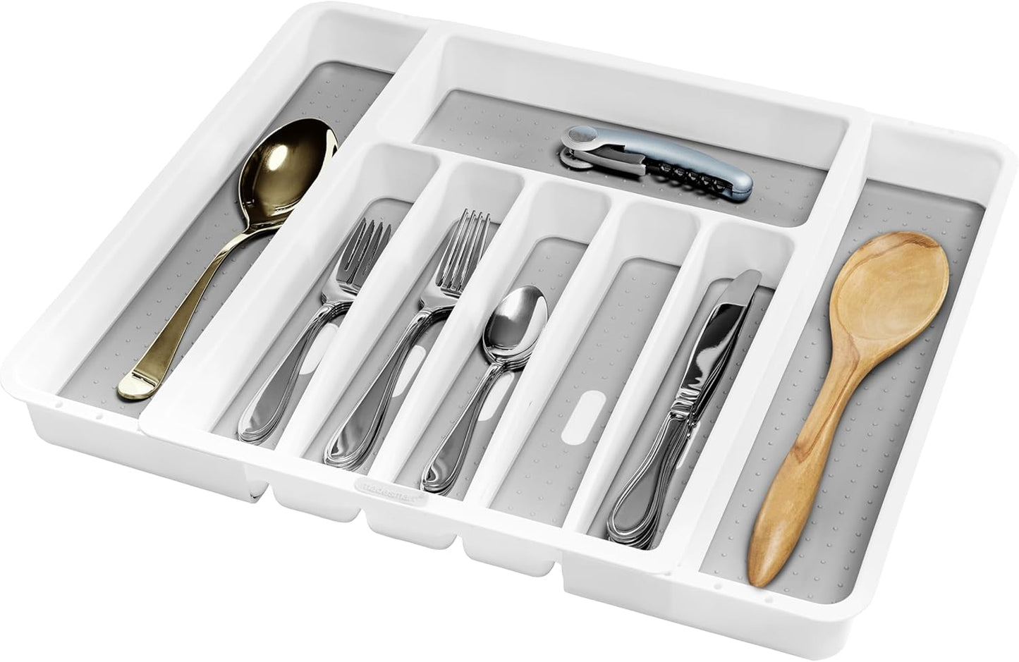 Silverware White Expandable Tray Classic Collection | 8-Compartments | Icons to Help sort Flatware