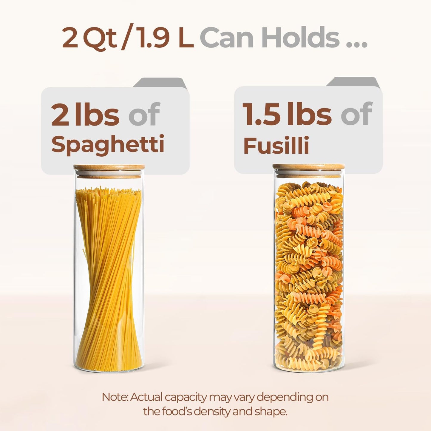 Glass Spaghetti Pasta Storage Container with Lids 2 Qt Set of 3