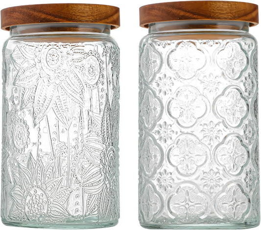 34 OZ/2 PCS Glass Storage Jar with Airtight Bamboo Wooden Lids