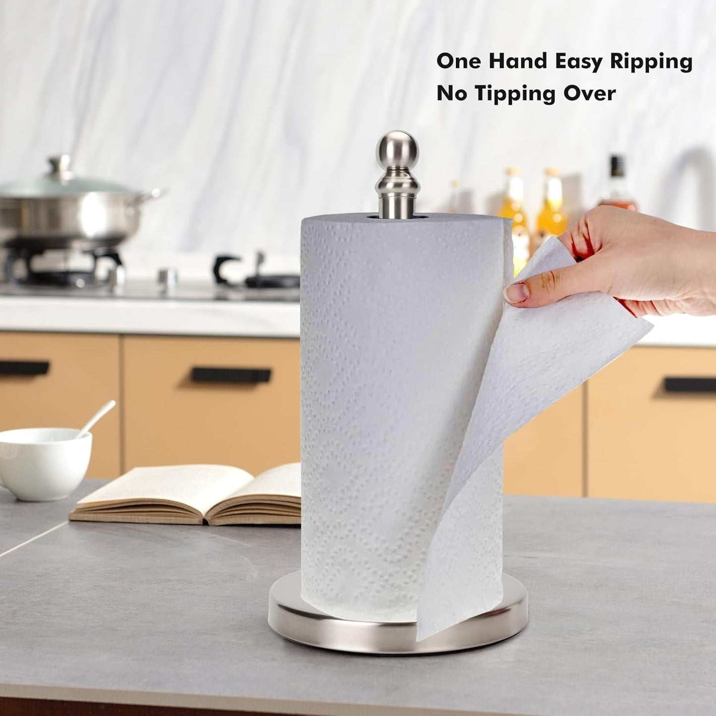 Paper Towel Holder Countertop with Weighted Base, One-Handed Design No Tipping Over