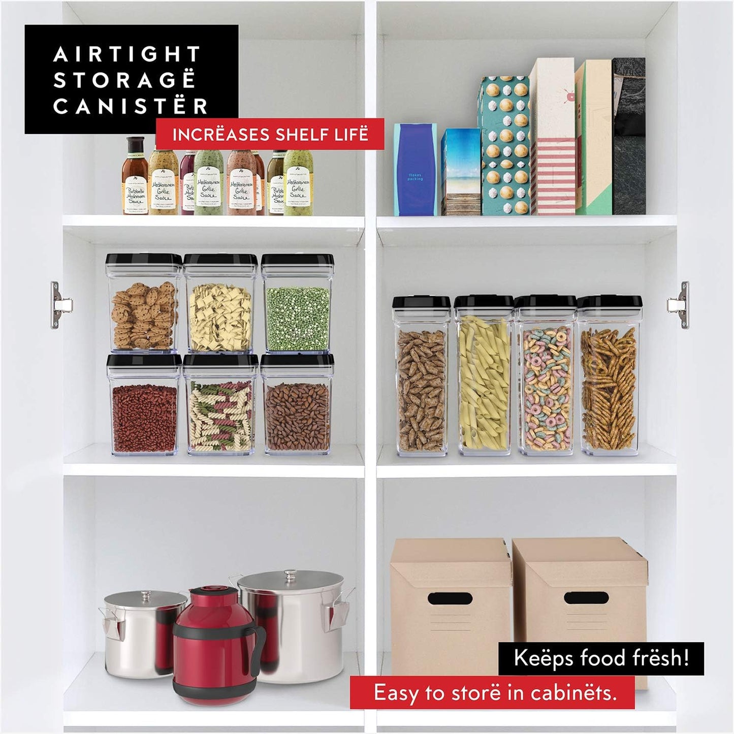 Airtight Food Storage Containers with Lids – 6 Piece Set Air Tight Kitchen Storage Containers for Pantry Organization and Storage - Clear Plastic BPA-Free - Keeps Food Fresh & Dry