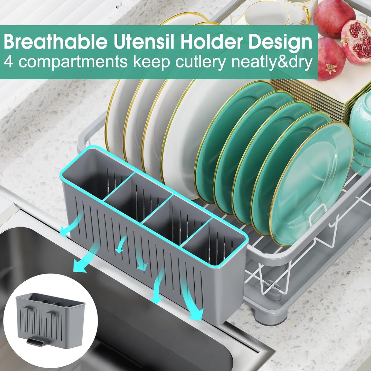 Dish Drying Rack - Space-Saving Dish Rack,Dish Racks for Kitchen Counter with Drainboard