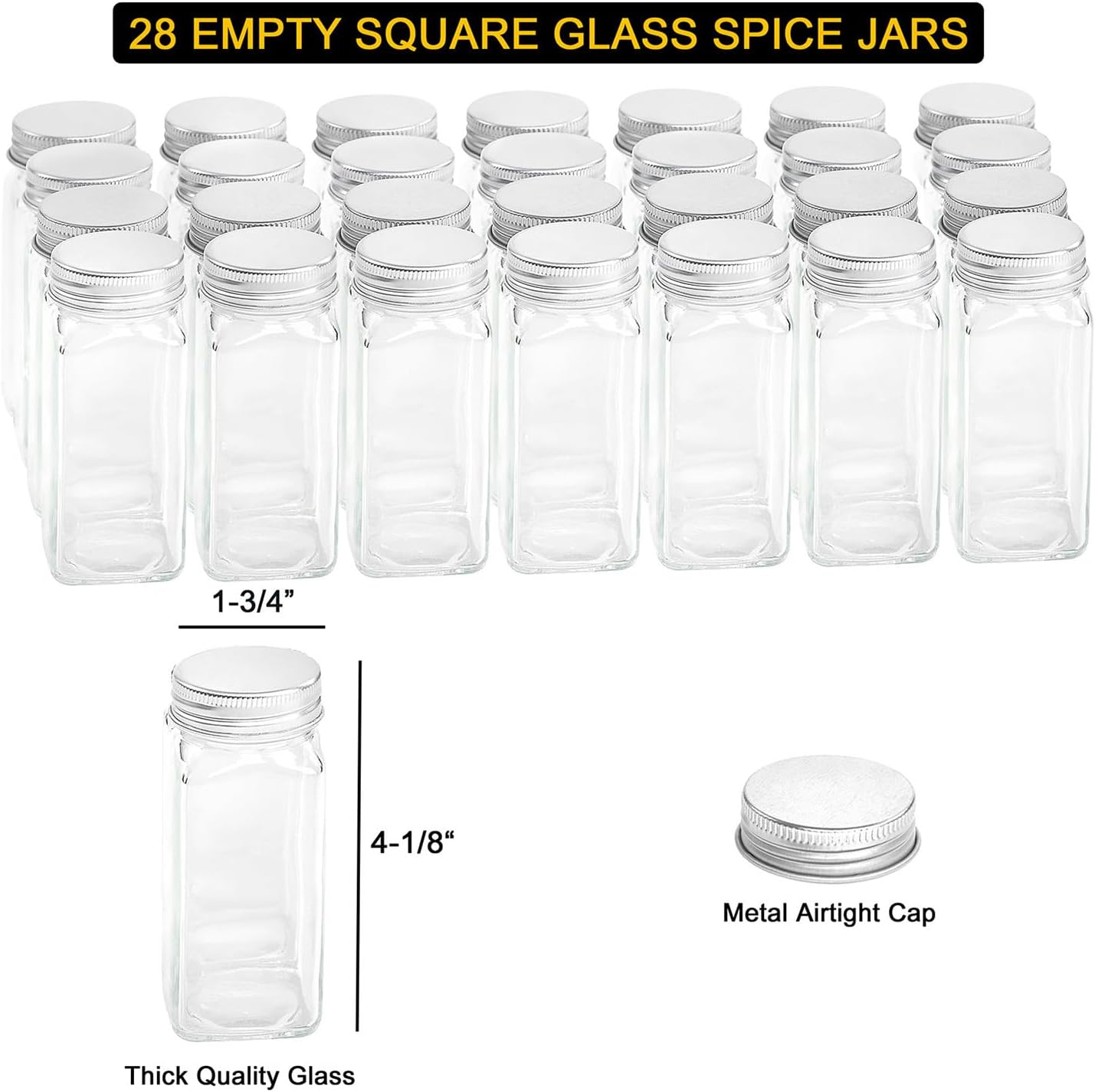 Spice Rack Organizer with 36 Spice Jars, 386 Spice Labels, Chalk Marker and Funnel Set for Cabinet