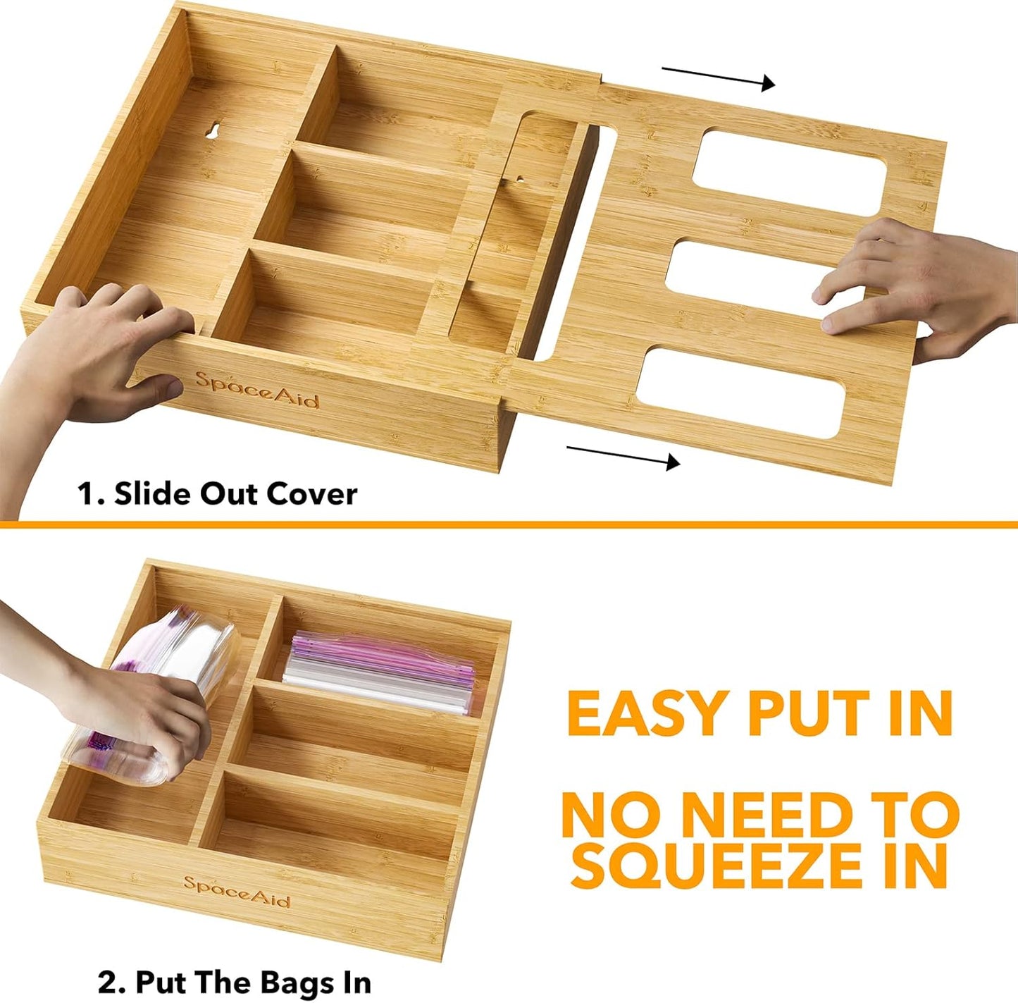 Bag Storage Organizer for Kitchen Drawer, Bamboo Organizer, Compatible with Gallon, Quart
