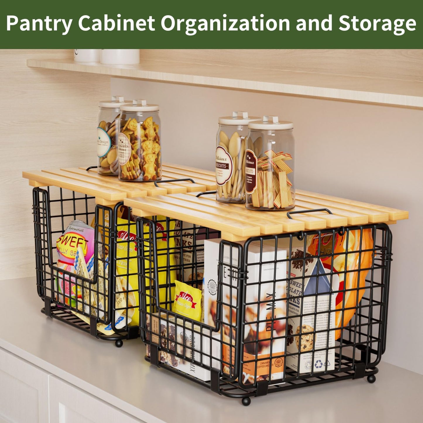 Wire Storage Basket for Kitchen Pantry: GGIU Stackable Kitchen Counter Organizers