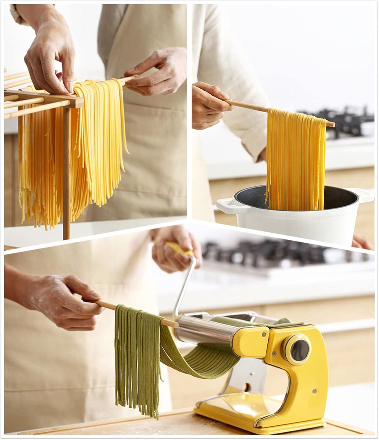 Bamboo Pasta Drying Rack with Transfer Wand and 12 Bars