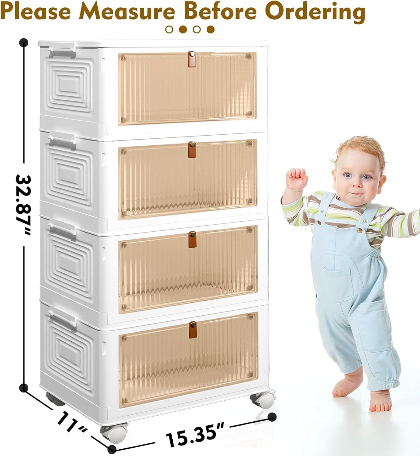 4 Tier Plastic Storage Bins and Boxes Organizer - Stackable with Lids for Bedroom, Living Room