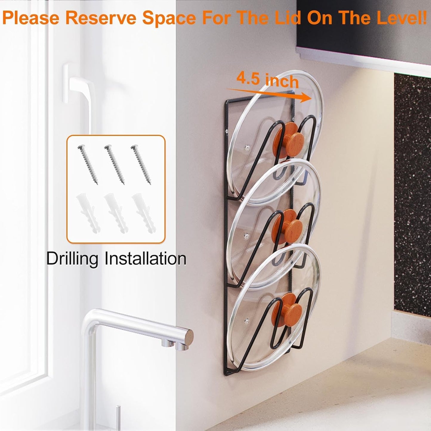 2 Pack Pot Lid Organizer Rack, 6-Tier Pot Lids Holder for Cabinet Door/Wall