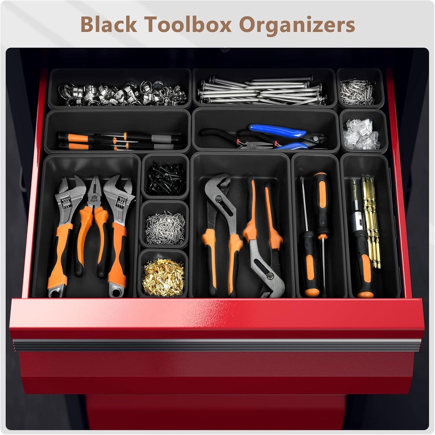 A-LuGei【𝟰𝟲𝗣𝗖𝗦 & 5 Size Tool Box Organizer Tray Divider Set, 【Black】 Bathroom Drawer Organizer Bin