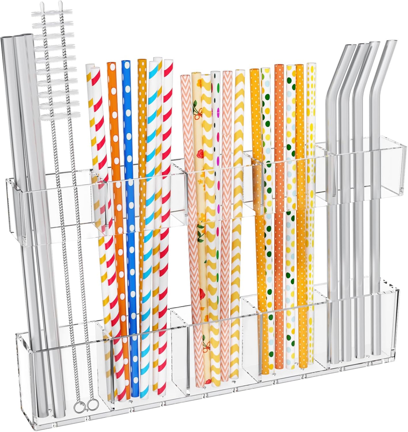 9.5” Large Acrylic Straw Holder for Cabinet Door-Reusable Tumbler Straw Organizer with Ultra Sticky Adhesive Tape ,Plastic Kitchen Accessories Container for Inside Cupboard Door (Transparent)