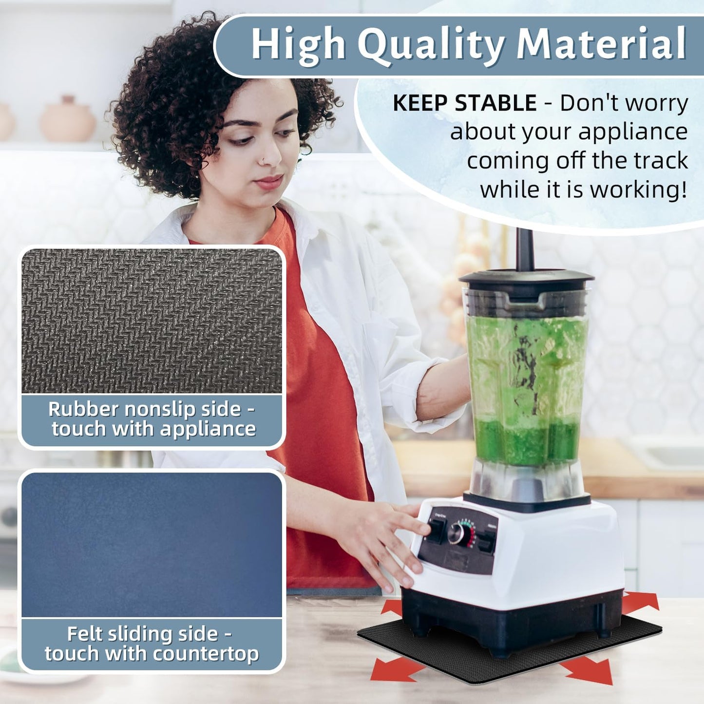 LOPNUR 14"x10" Small Appliance Slider, Appliance Sliders for Kitchen Appliances, 360° Rotating Sliding Tray for Coffee Maker, Heat Resistant Mat Cut to Fit Stand Mixer Air Fryer Microwave, Blue