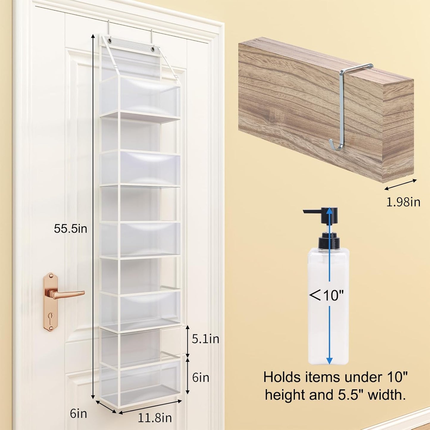 5-Shelf Over The Door Hanging Pantry Organizer, Room Organizer with Clear Plastic Pockets