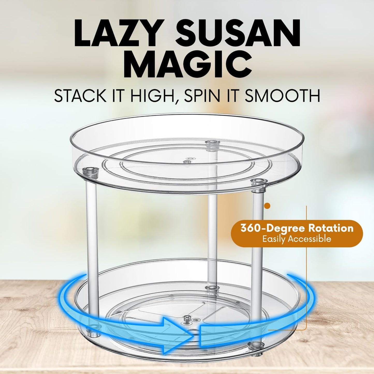Clear Lazy Susan Organizer, Rotating Kitchen Pantry Organization and Storage