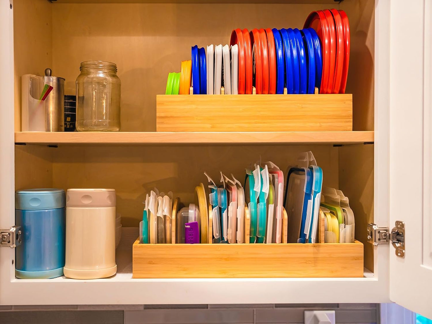 Kitchen Cabinet Organizer for Food Storage Container Lids, with Adjustable Dividers