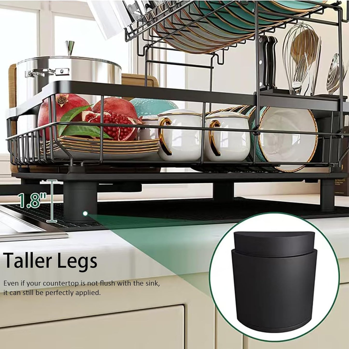 Small 2 Tier Dish Drying Rack, Space Saving Dish Racks for Kitchen Counter