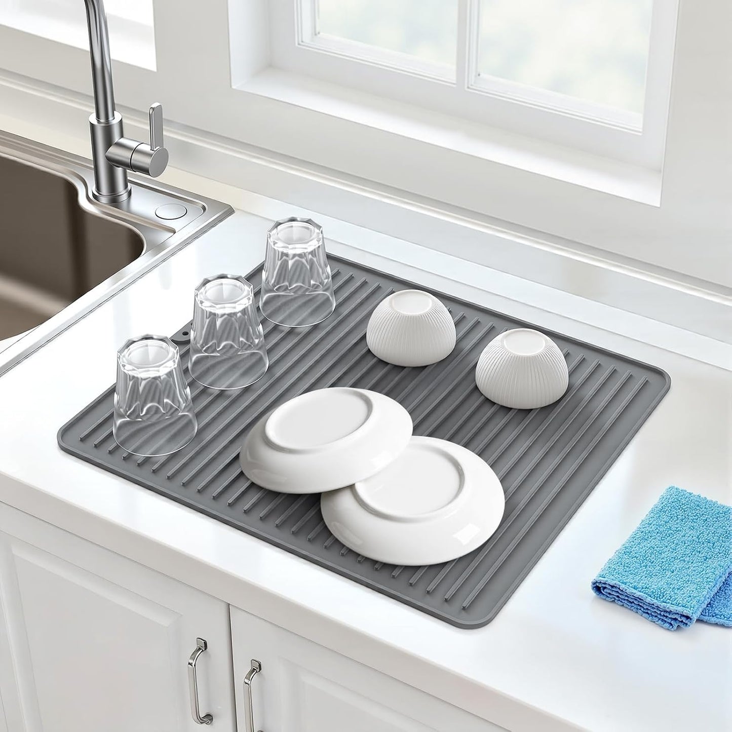 18" x 16" Silicone Dish Drying Mat, Kitchen Counter Drying Pad for Sink Dishes or Under Rack