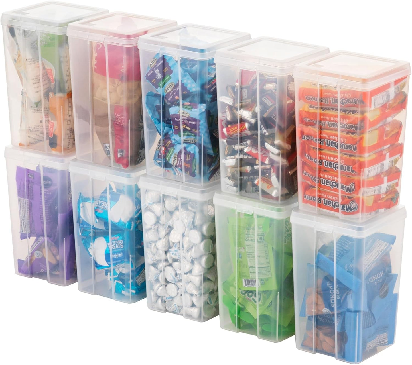 Vertical Plastic Flip Top Storage Containers Bins with Lids for Pantry, Home, Office, Organization