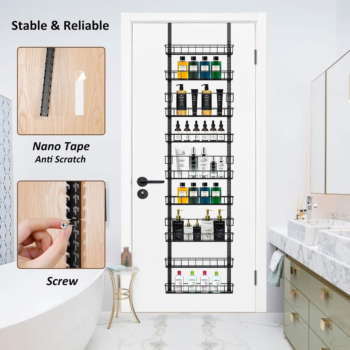 Over the Door Pantry Organizer Rack with 9 Adjustable Baskets