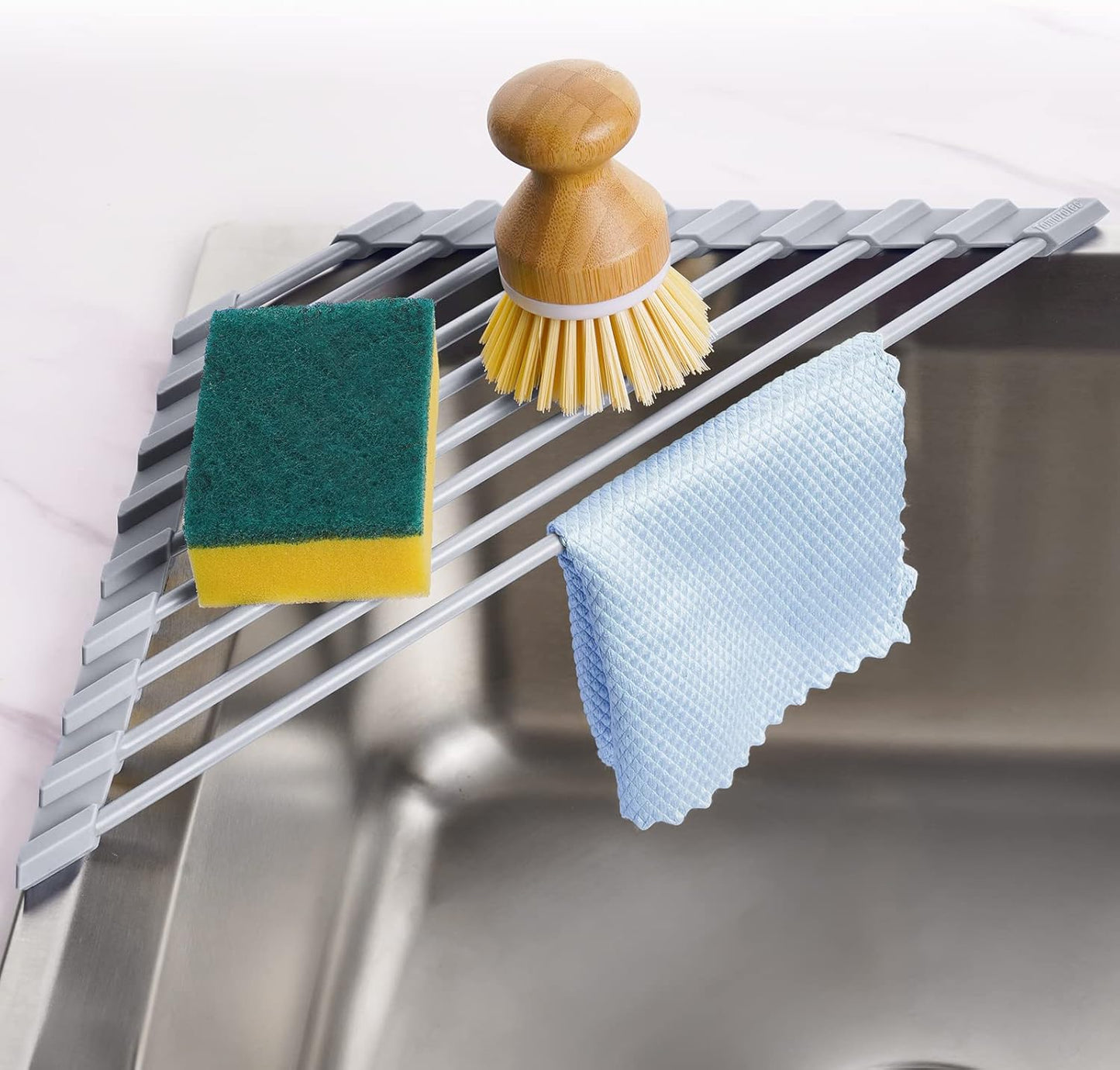 Triangle Roll-Up Dish Drying Rack - Small Foldable Silicone Coated for Sink Corner