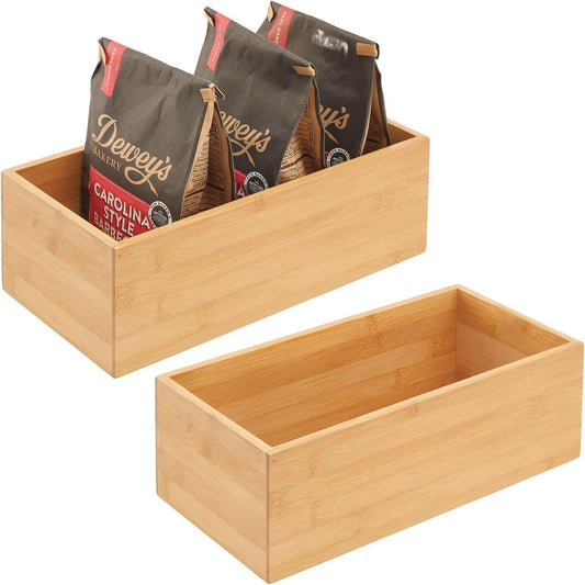 Bamboo Wood Organizer Storage Bin Box for Kitchen, Pantry