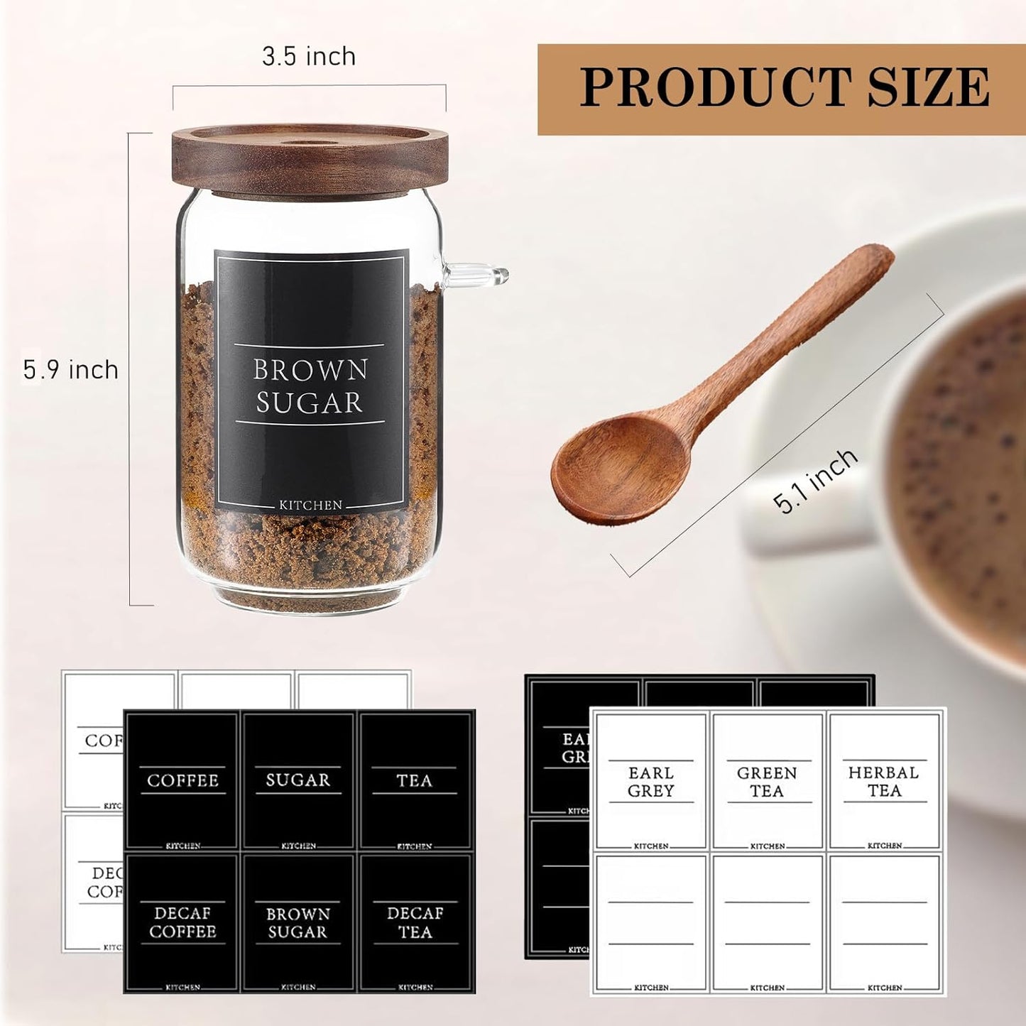 Coffee and Sugar Container Set, Glass Coffee Jars with Wooden Lids and Scoops