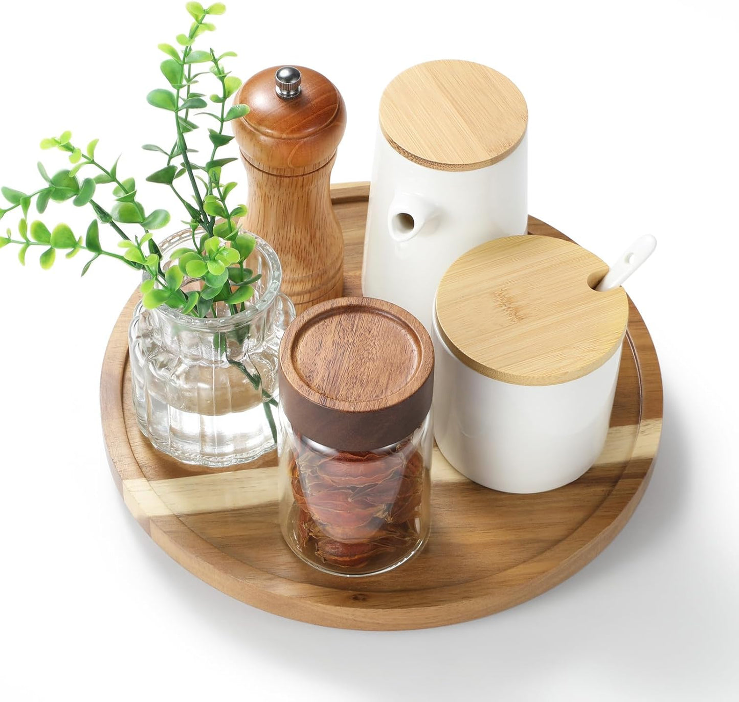 10'' Acacia Wood Lazy Susan Organizer for Table Top, Lazy Susan Turntable for Cabinet, Kitchen