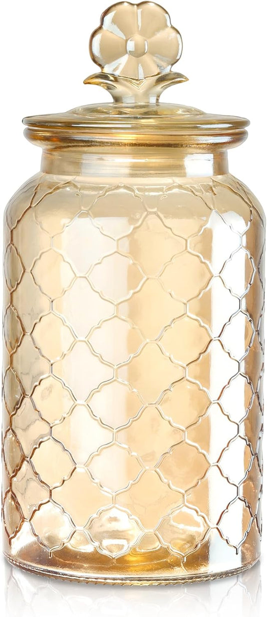 45 oz Amber Glass Storage Jar with Airtight Glass Lids, Vintage Embossed Food Container
