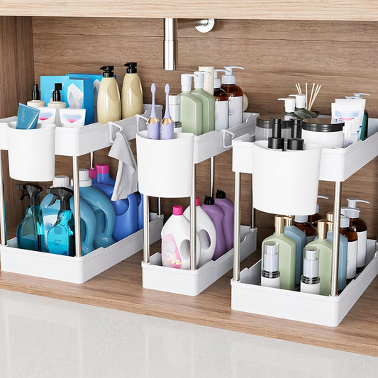 3 Pack Under Sink Organizer Bathroom and Storage Cabinet (Wh