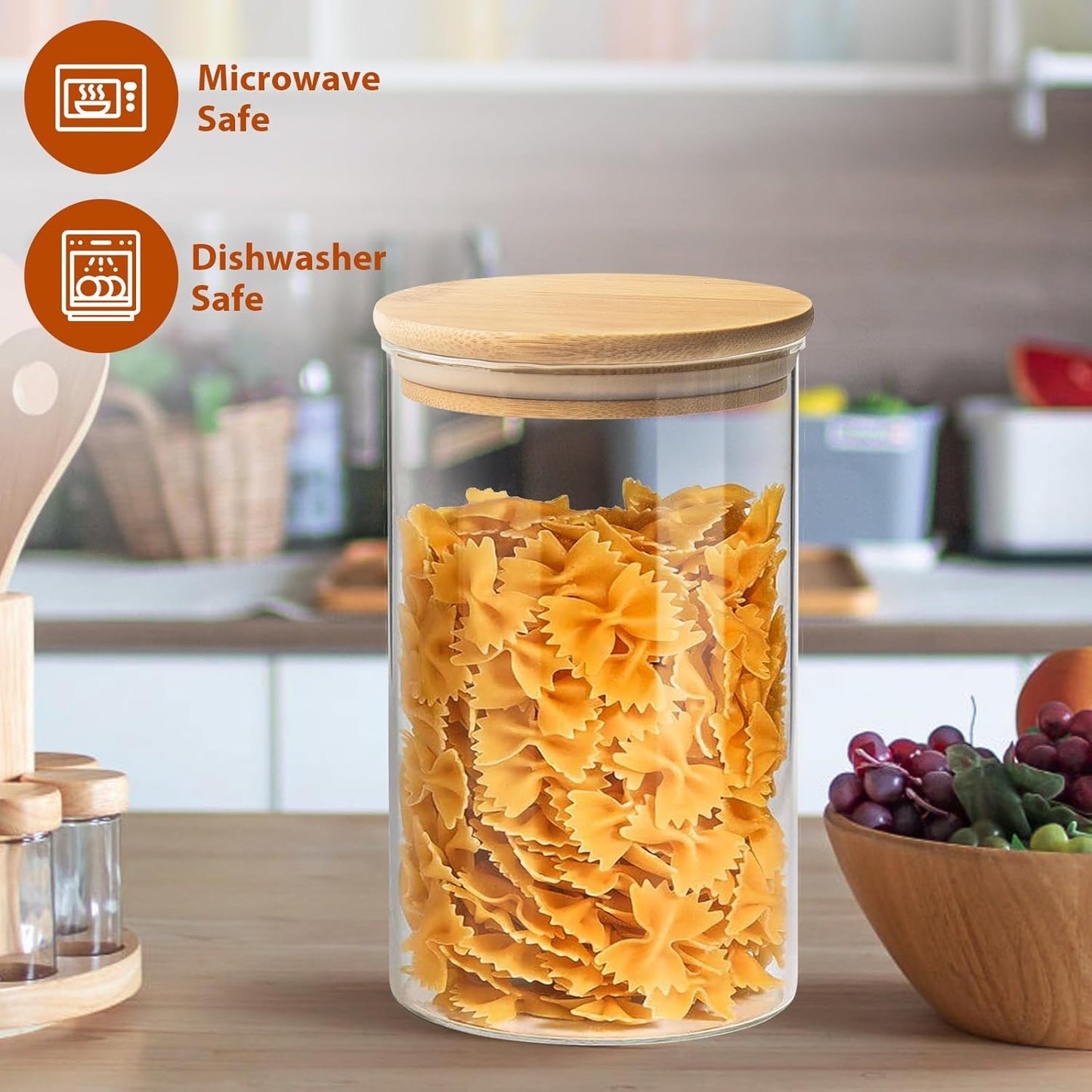 Glass Food Storage Jars 32 OZ Set of 3, 3 Pack Airtight Food Storage Jar with Bamboo Lid