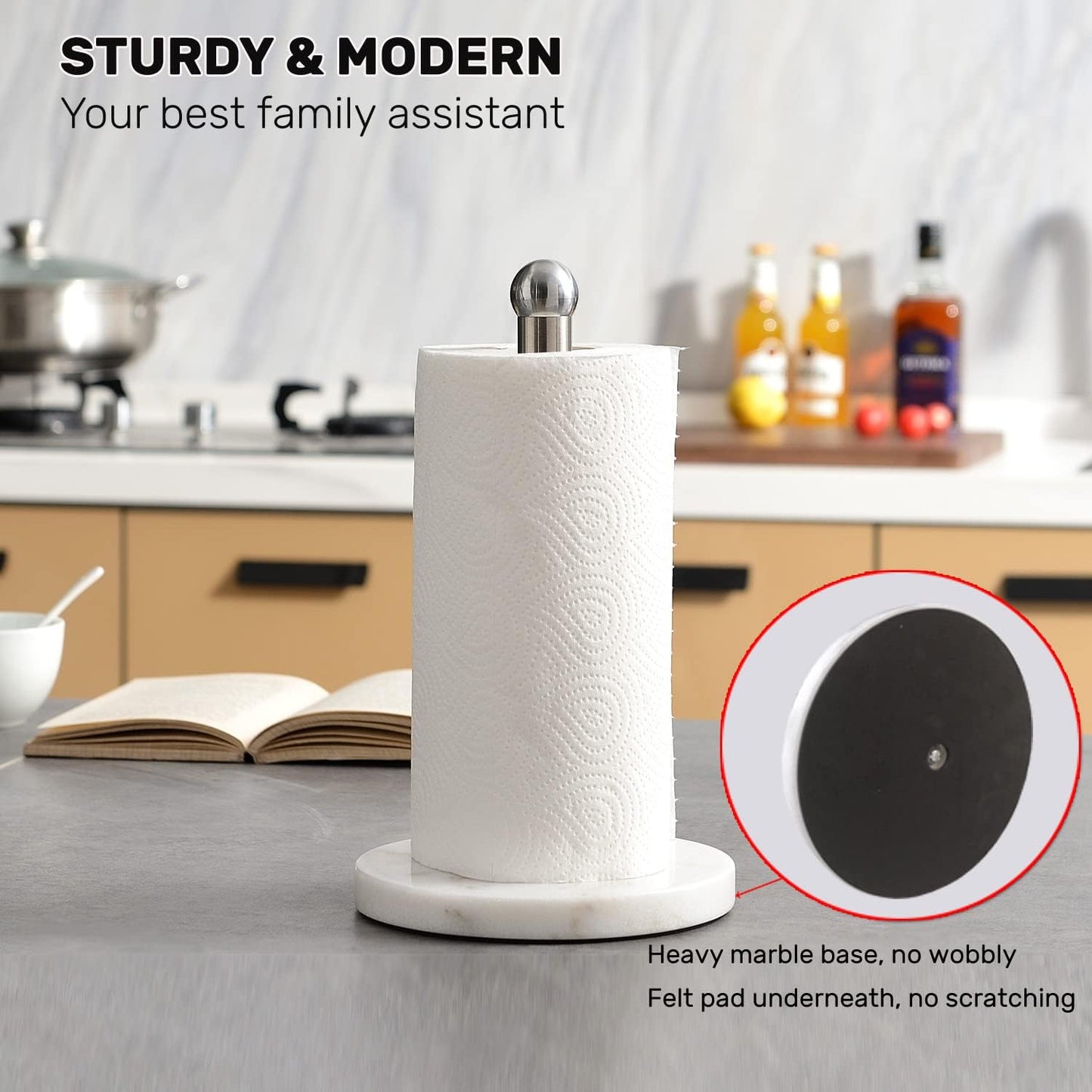 Paper Towel Holder with Sturdy Marble Base, Freestanding Paper Towel Holder Countertop