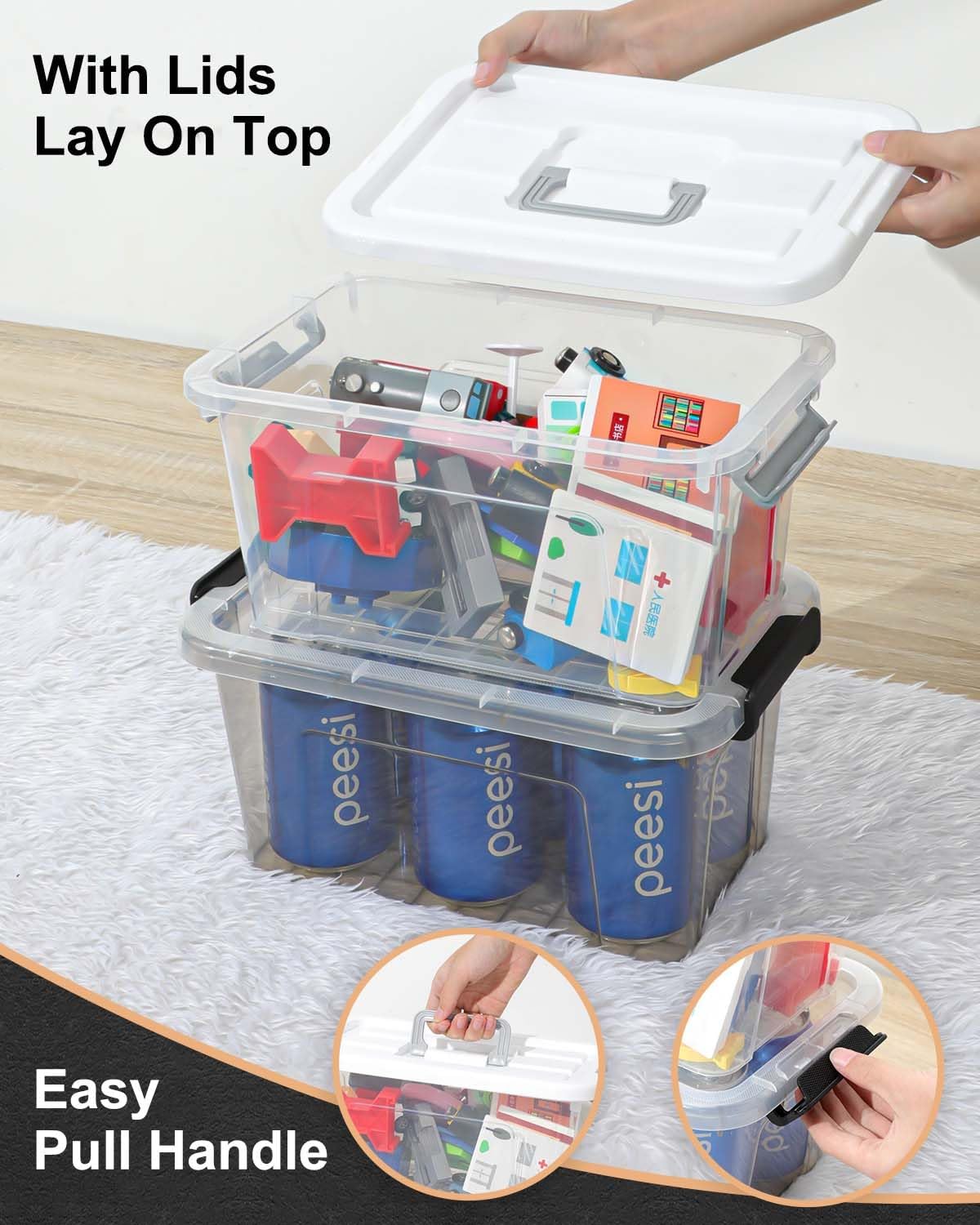 Plastic Storage Bins with Lids 6 Pack Storage Organizer