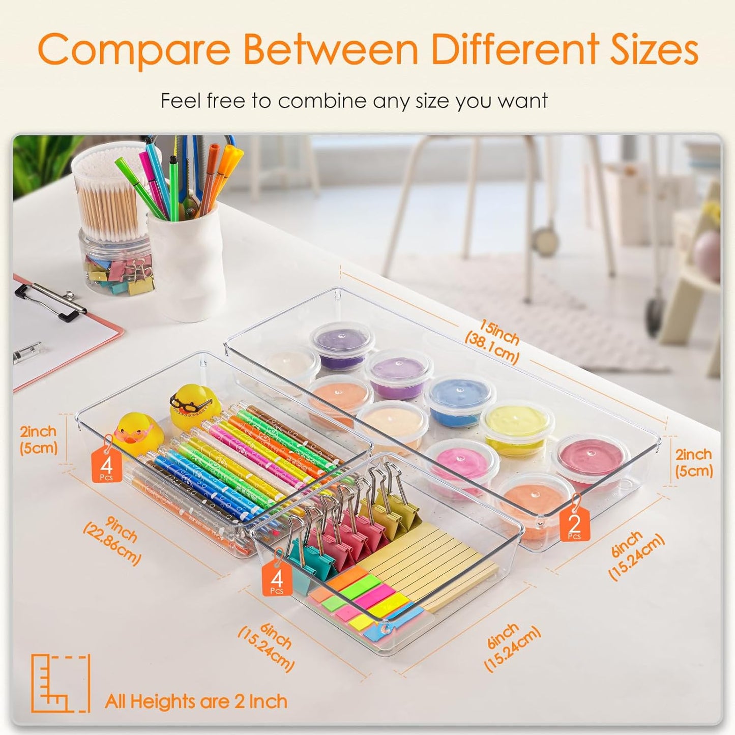 Drawer Organizer, 10 Pack Large Clear Plastic Set