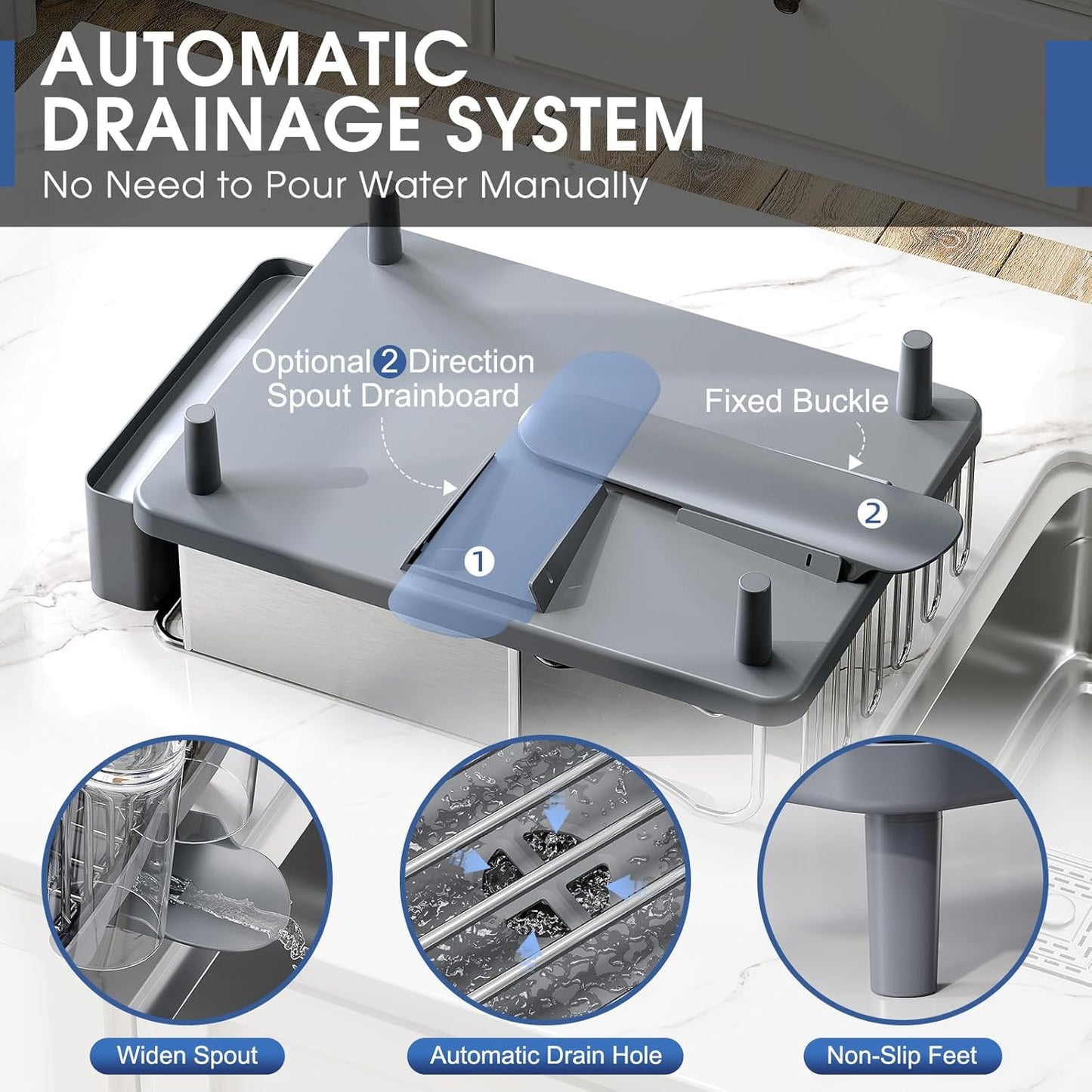 Stainless Steel Dish Drying Rack - Large Capacity Kitchen Counter Organizer with Drain Board