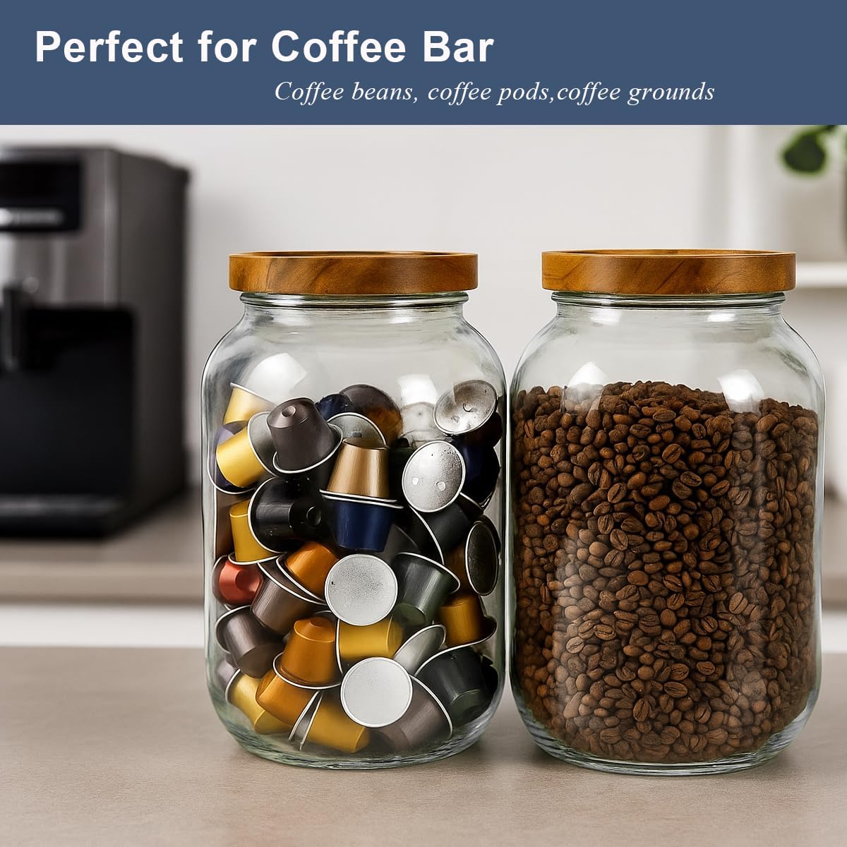 2 Pack Glass Flour Sugar Storage Containers with Acacia Wooden Lid