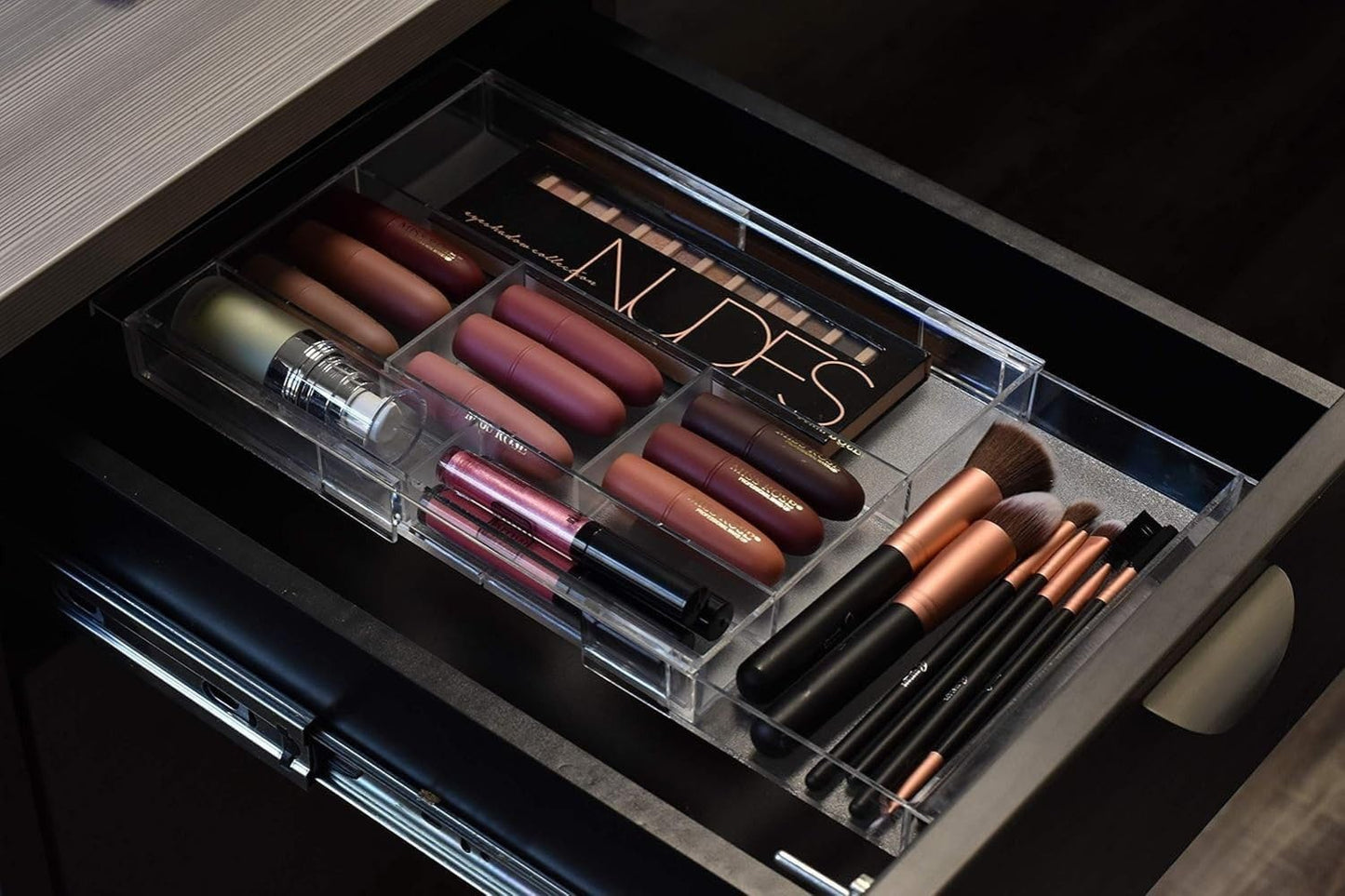 Expandable Drawer Organizer - Customizable Makeup Vanity Organizing Storage Tray for Bathroom