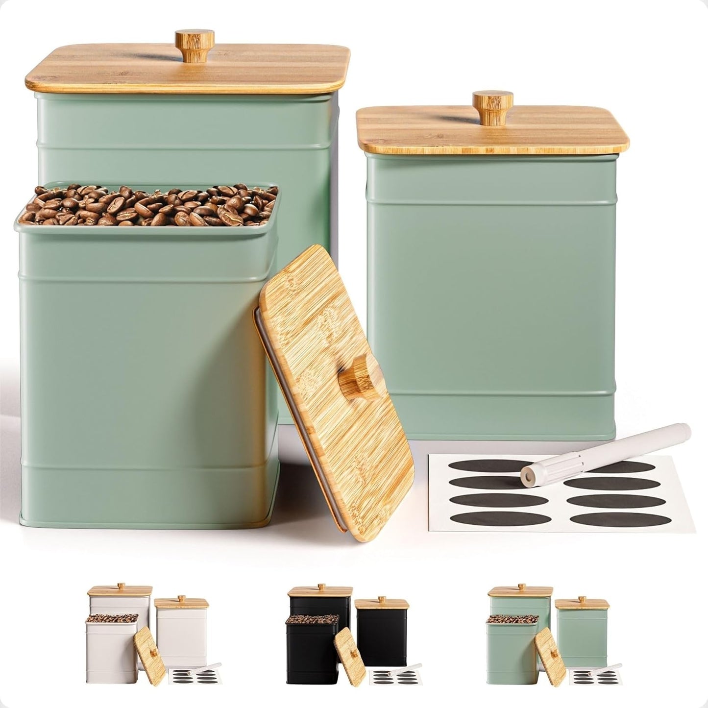 Kitchen Canisters for Countertop Set of 3 with Customizable Chalkboard Labels & Marker Pen