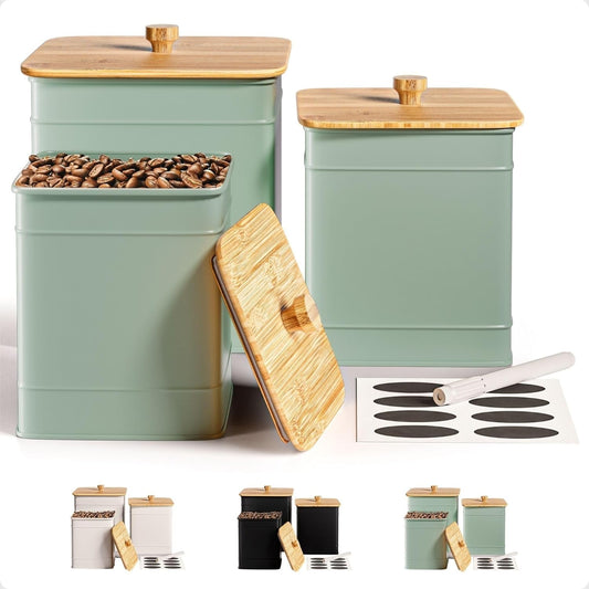Kitchen Canisters for Countertop Set of 3 with Customizable Chalkboard Labels & Marker Pen