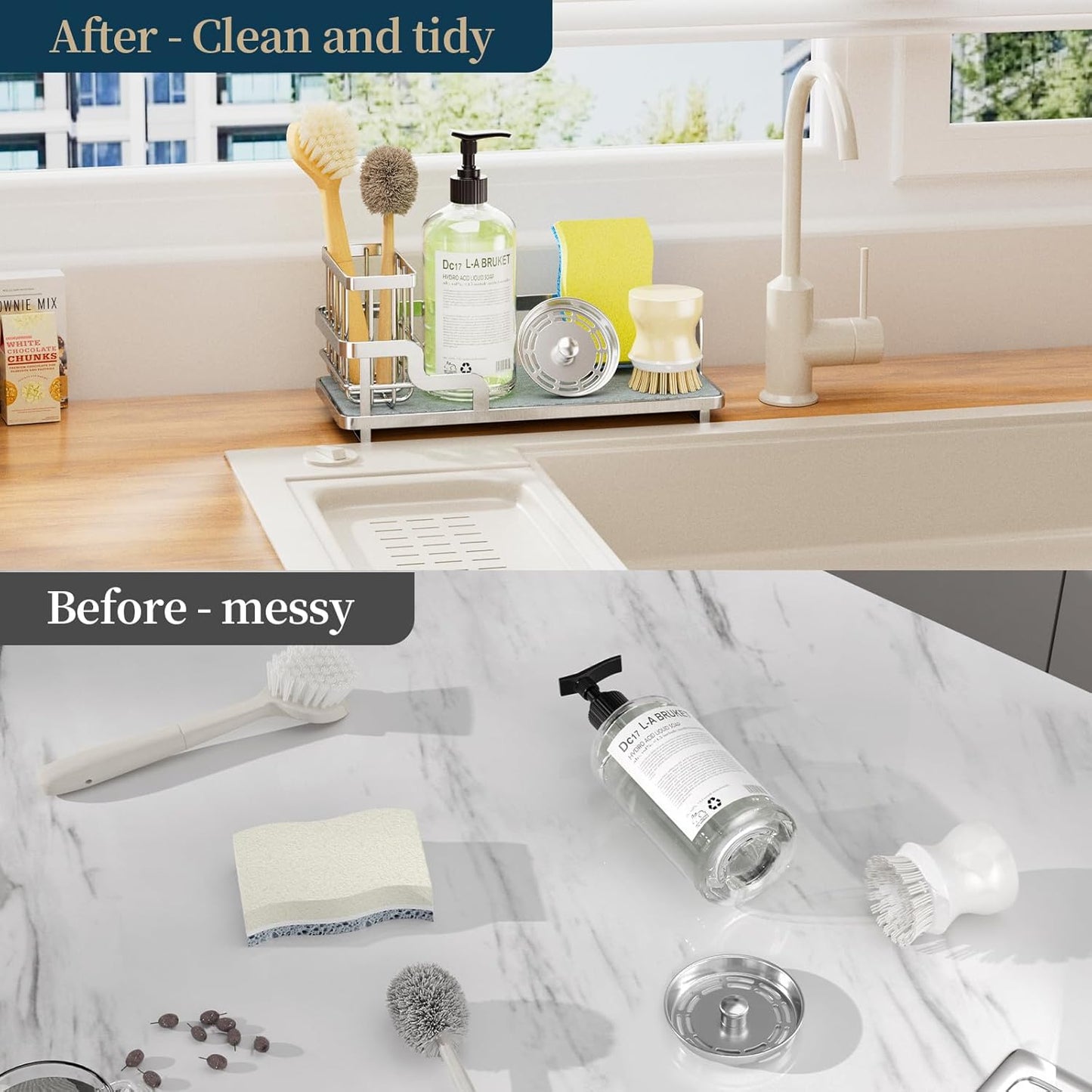 Sponge Holder for Kitchen Sink - Sink Caddy Organizer with Water Absorbing Stone Tray