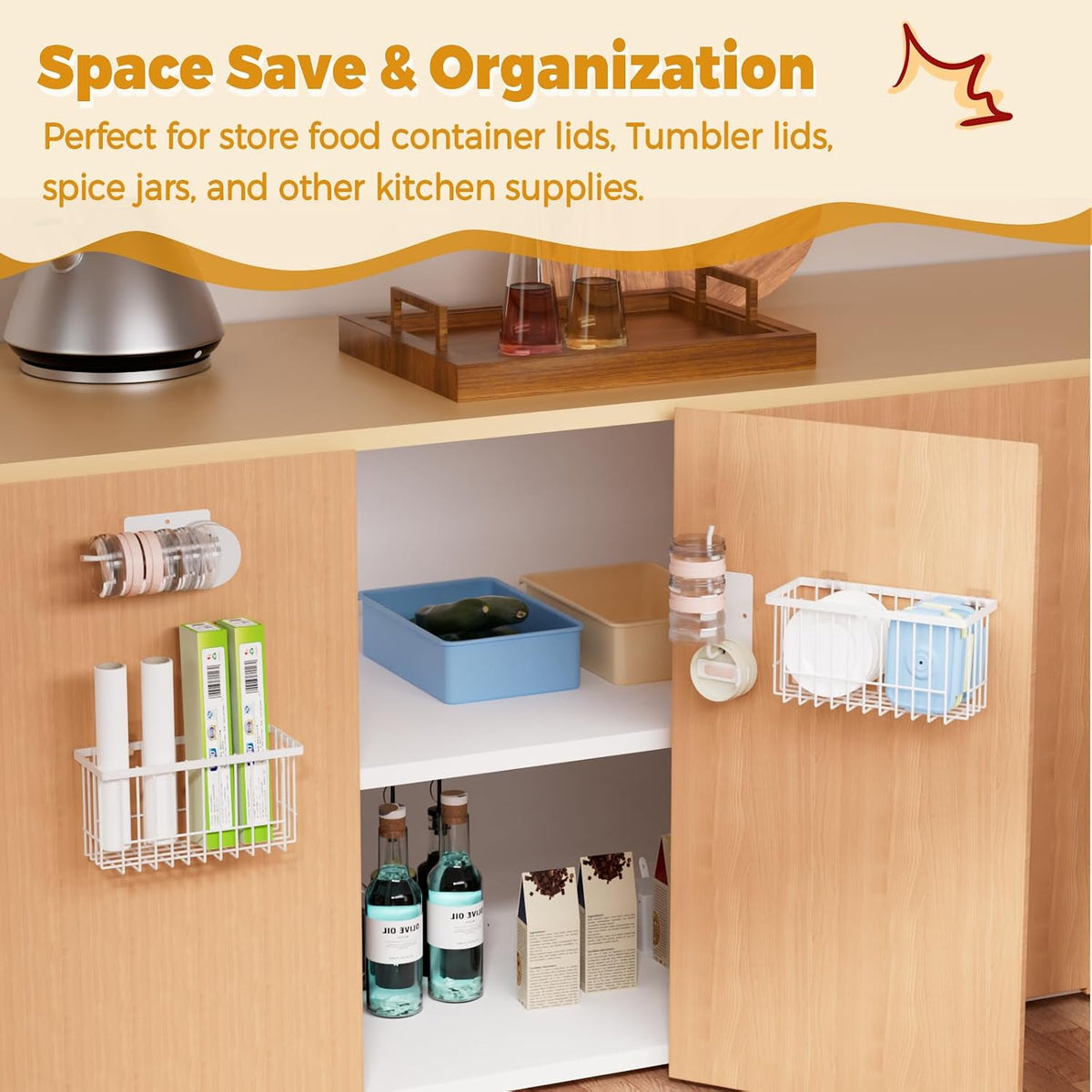 4 Pack Adhesive Cabinet Door Organizer