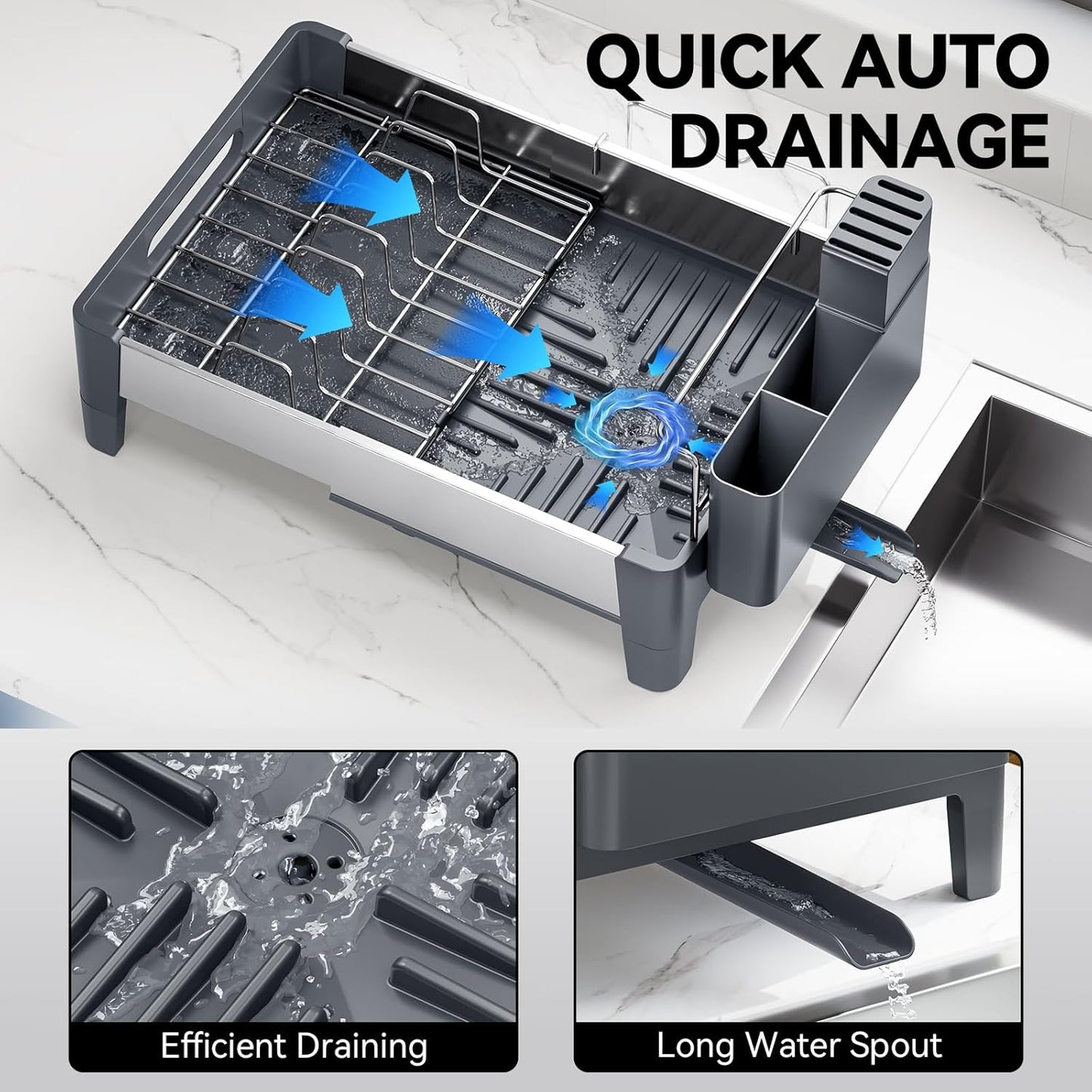 Expandable Dish Drying Rack, Stainless Steel Dish Rack with Aluminum Frame