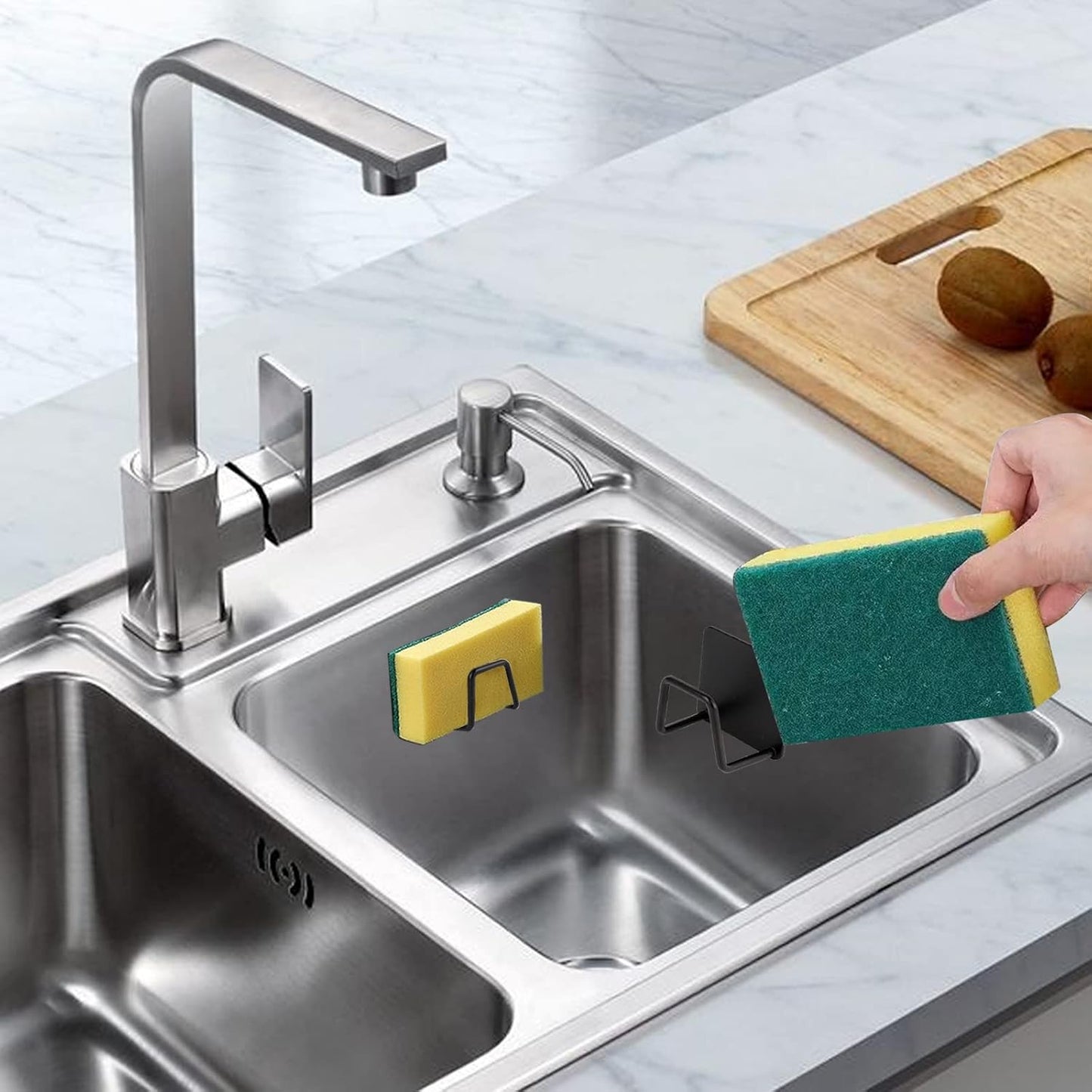 2Pcs Sponge Holder for Kitchen Sink, Strong Adhesive Sponge Holder for Sink Counter