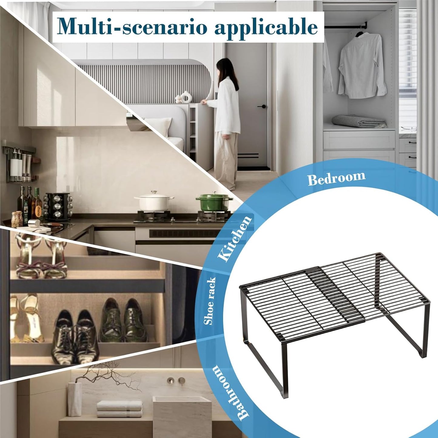 Extendable Metal Wire Shelf Organizer - Adjustable 15-24.4in Length