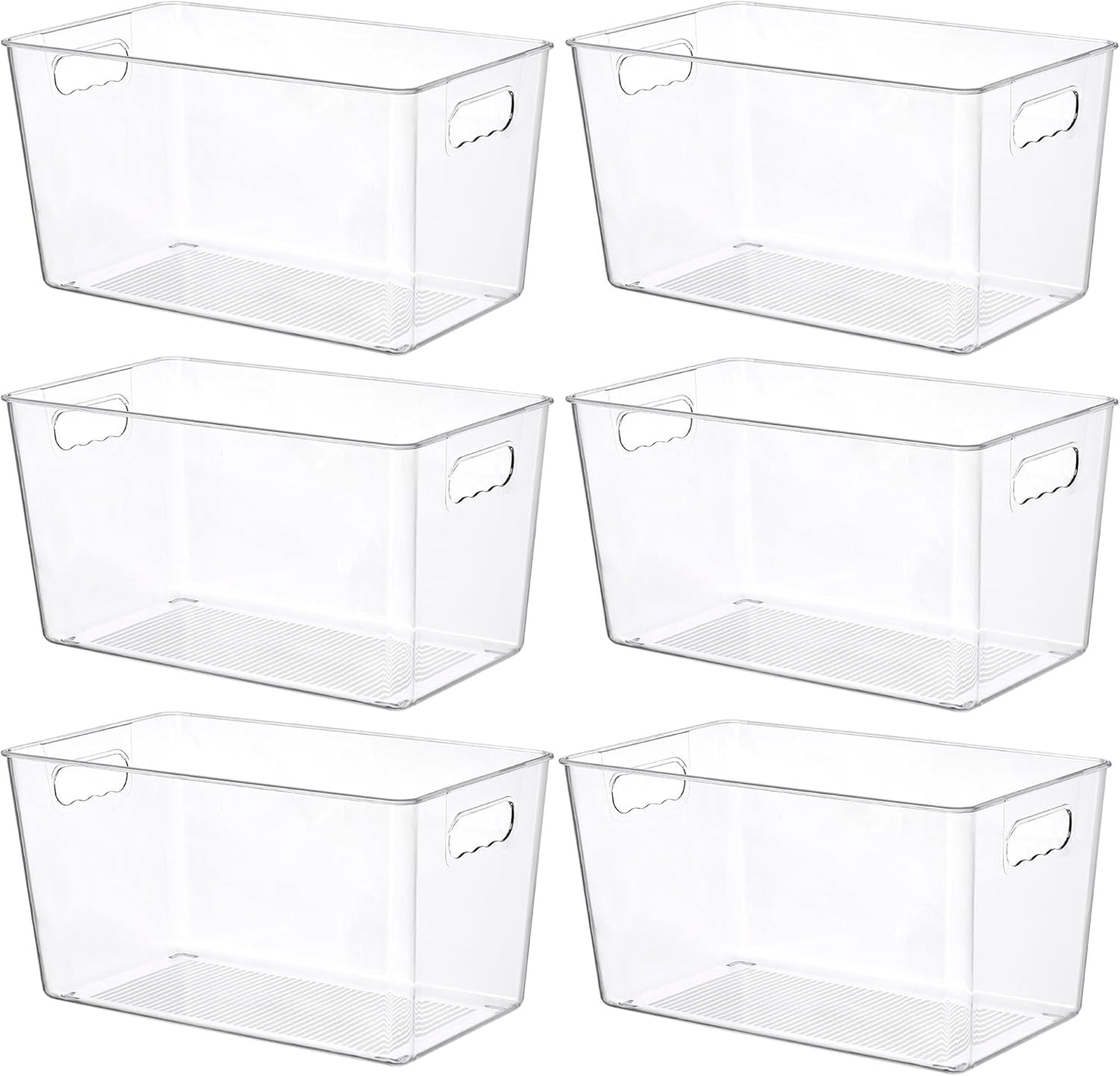 6 PCS Clear Plastic Storage Bins, Pantry Organizer Containers with Handle for Refrigerator, Fridge
