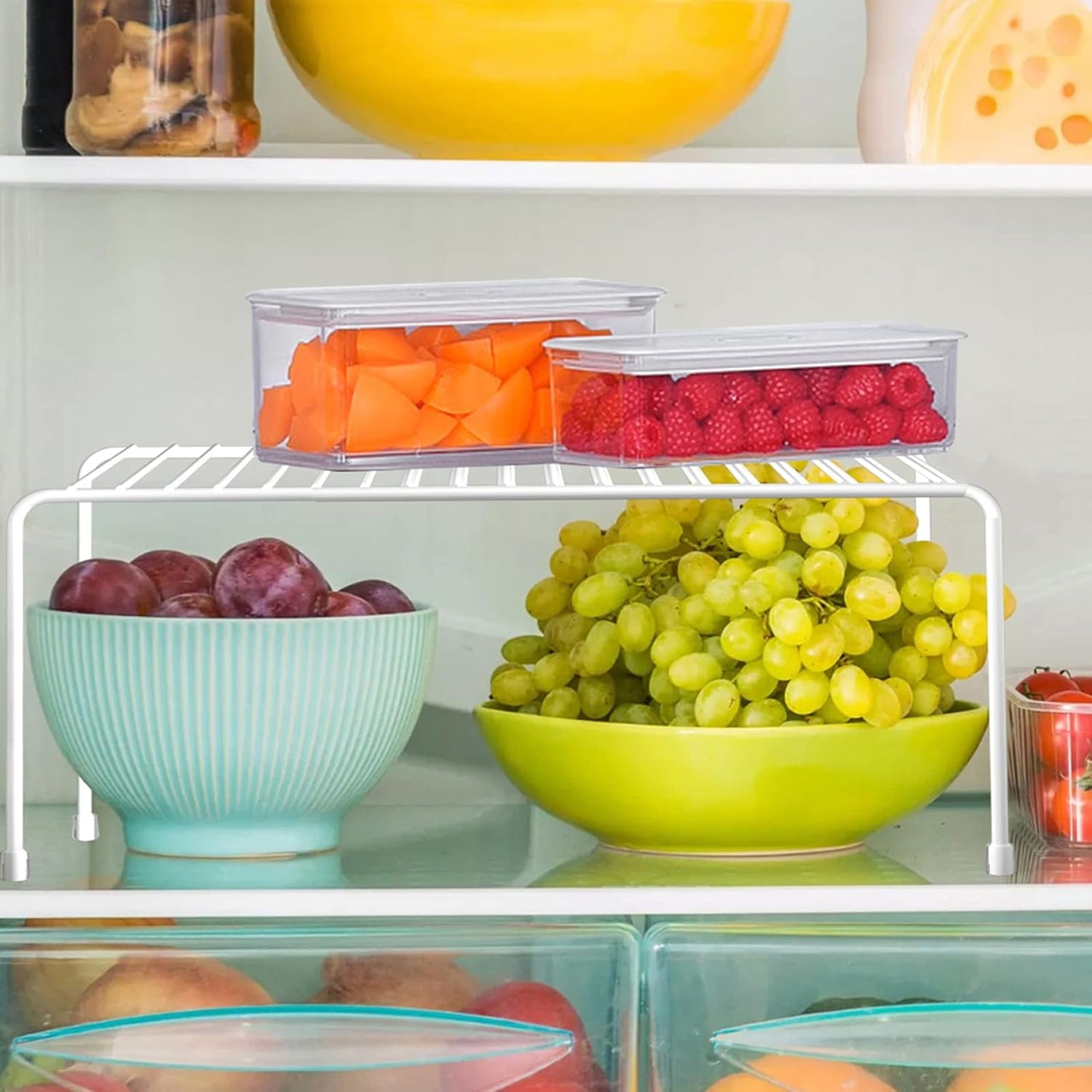 Expandable Cabinet Shelf Organizer, Rustproof Metal Shelf Riser Kitchen Counter Storage Organizer Rack for Fridge, Cabinet, Pantry and Bathroom with Scratch Resistant Feet