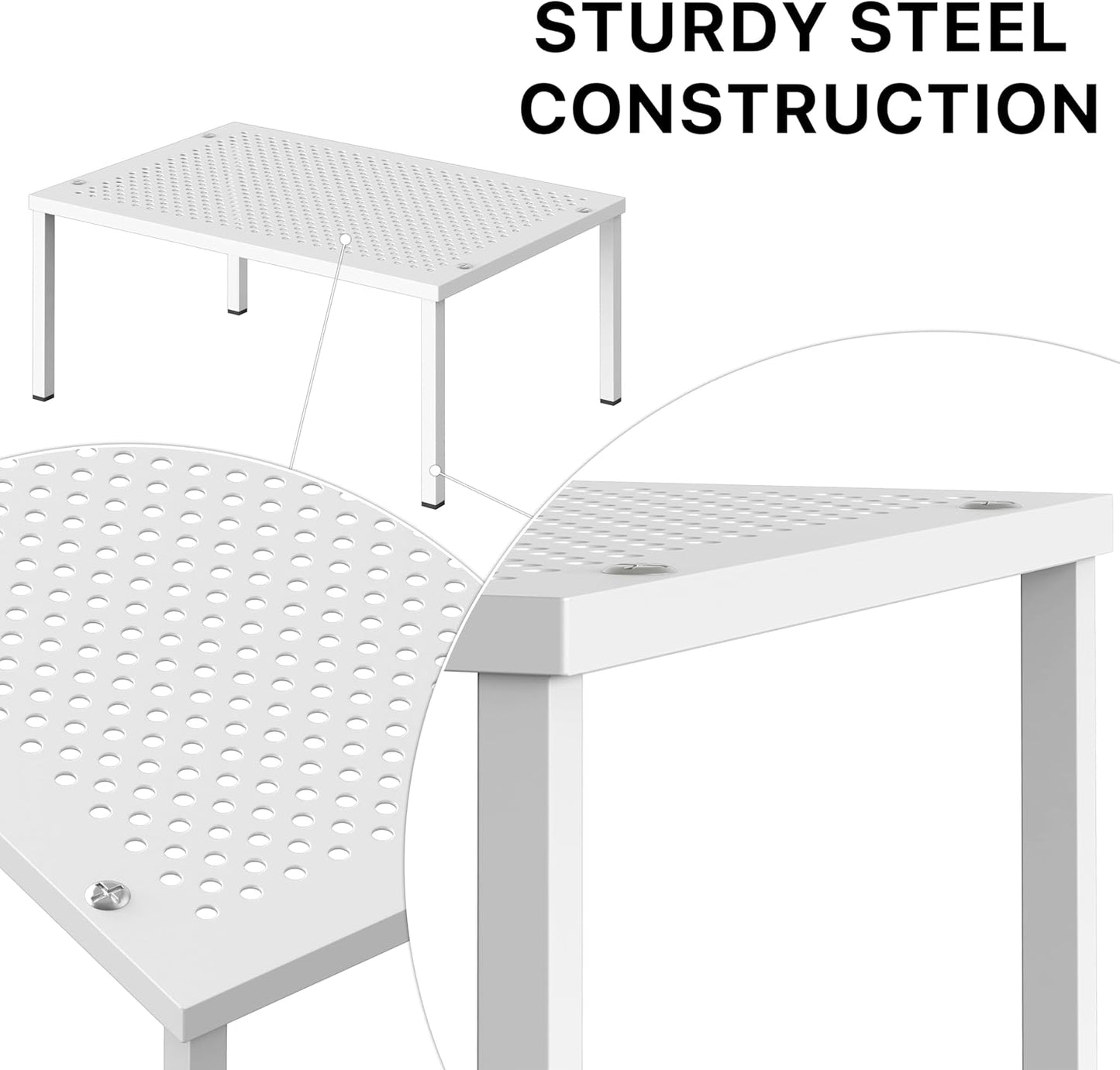Expandable Stackable Kitchen Counter Shelf Organizer, White, Metal Top, 11.25"L x 7.9"W x 5.4"H