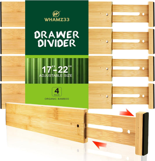 Kitchen Drawer Dividers, Adjustable Bamboo Drawer Organizer (17-22")